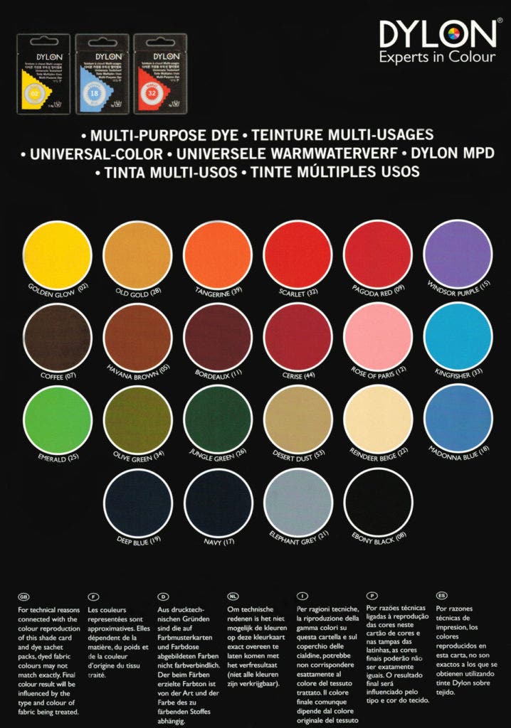 Dye for Cotton Linen Viscose Wool Silk Nylon - Hand or Machine