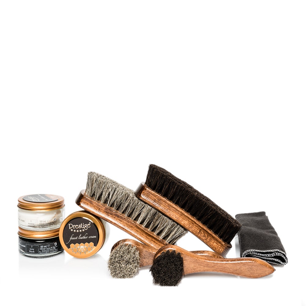 Complete Leather Shoe Cleaning Set Gift Box - Prestige Box Polishes and Brushes