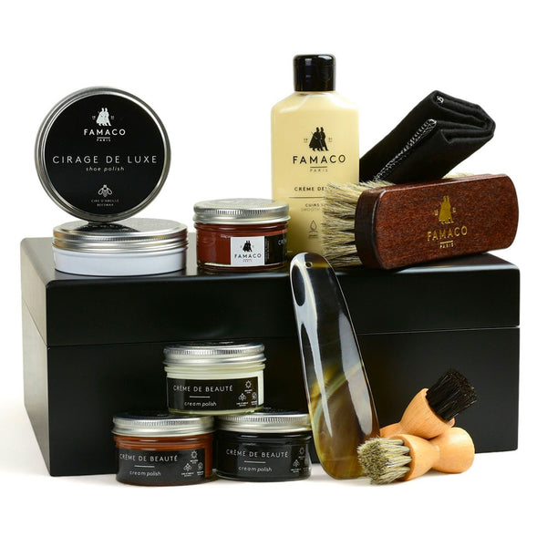 Complete Wooden Box with Products for Renewing Leather Shoes - Famaco Paris Coffret Monet